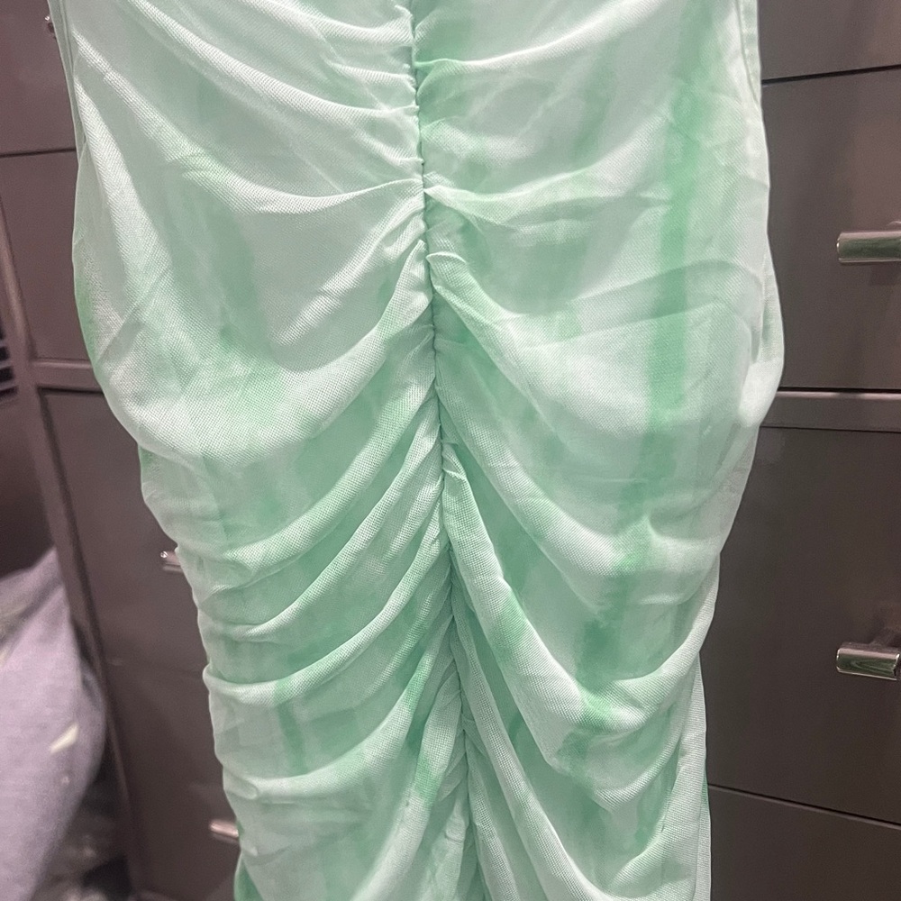 Zara Mint Green Sheer Ruched Maxi Dress - Picture 6 of 7
